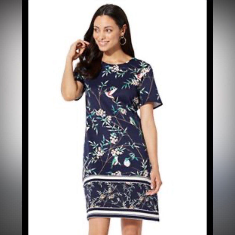 7th Avenue Navy Bird and Floral Midi Dress